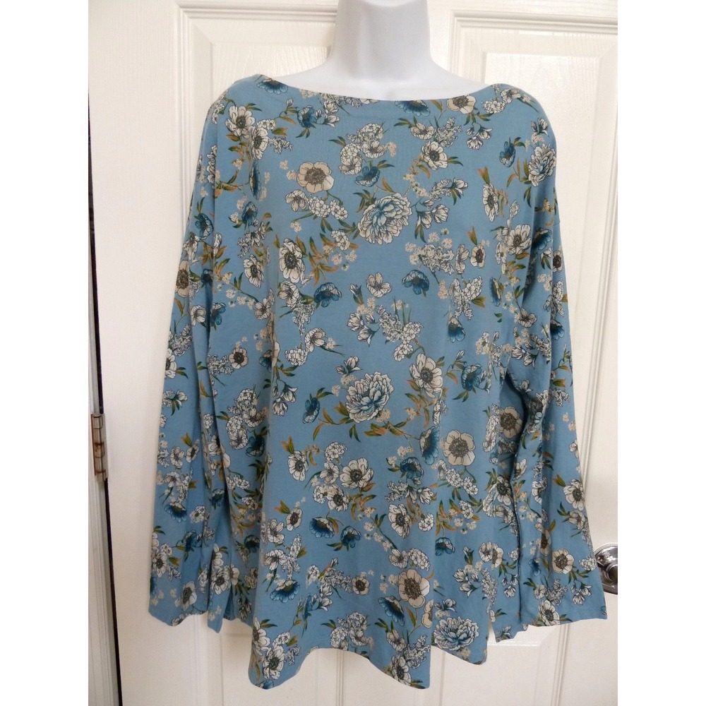 J. JILL Luxe Supima Sz L 14/16 Boat-neck Tee Top Floral Pullover Hi-Lo Hem